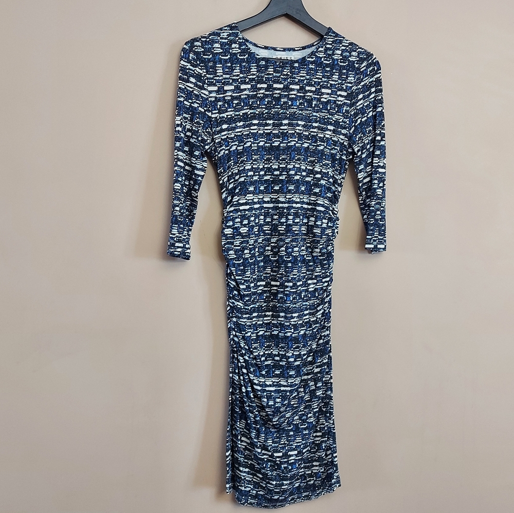Reiss 3/4 sleeve midi dress with side ruching